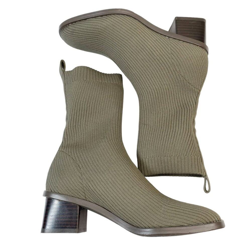 EVERLANE The High Ankle Glove Knit Heeled Square Toe Boots in Caper Green - Picture 4 of 9